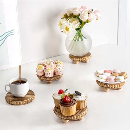 HouseJoy 2pcs Wood Risers for Display, Round Stand for Distressed Decor