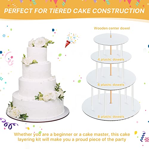 230PCS Cake Tier Stacking Kit, 12, 10, 8, 6-Inch Cakes Cardboard Rounds with Parchment & Wooden/Plastic Cake Dowels, for Wedding, Birthday Party Cakes and Dessert Displays