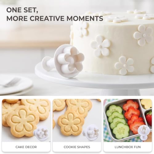 4Pcs Flower Plunger Cookie Cutters | Silicone Blossom Fondant Mold for DIY Cake Decorating | Wedding Sugarcraft Baking Tools