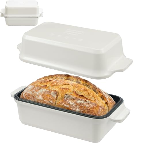 Enameled Cast Iron Dutch Oven for Sourdough Bread Baking, 9×5 Dutch Oven Pot with Lid, 2 in 1 Bread Baking Pans with Lid, Roasting & Braising, Easy Release, Oven & Induction Safe (4.2 QT,White) - color: White