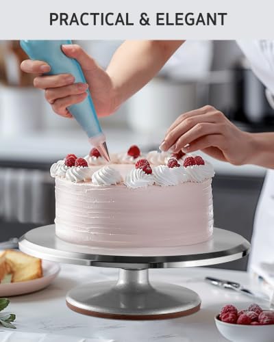 Syntus Aluminum Alloy Revolving Cake Stand, 12 Inch Cake Turntable, Silver