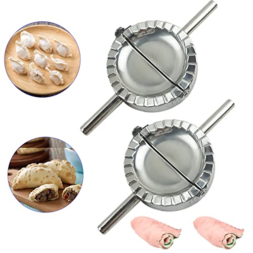 2Pcs Stainless Steel Ravioli Mold Pierogi Dumpling Maker,X-Large Size 5" Goya Empanada Press Mold,Ravioli Mould Crimper,Wonton Wraper Dough Cutter,for Pie Ravioli Dumpling Pastry,With long handle - size: X-Large X2
