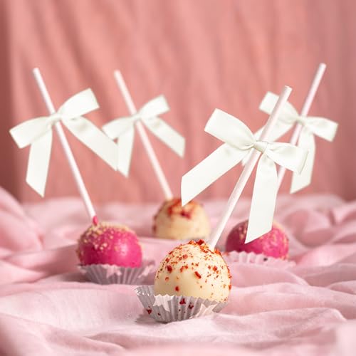 50 Pcs Satin Bows with Twist Ties, 2.5 Inch Gift Wrapping Bows, Ivory - color: Ivory