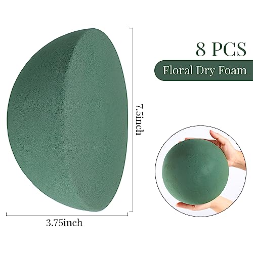 Shihanee 7.5 x 3.75 Inches 8 Pcs Half Ball Floral Dry Foam - size: 7.5 x 3.75 Inches