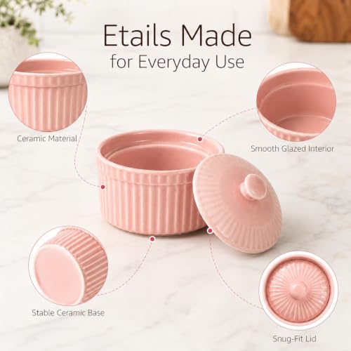 Small Ramekins with Lids, 5.5 Oz Full Capacity Ceramic Souffle Bowls, 5 Pcs - color: All Color