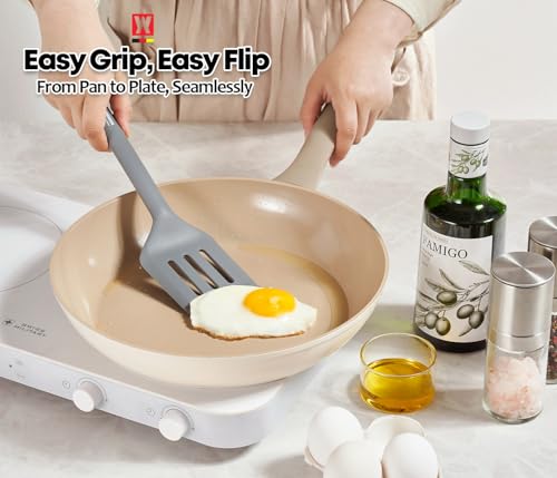Wagensteiger Dark Gray Silicone Slotted Spatula: Cooking Turner with Heat Resistant, Non-stick Cookware Safe, Gentle Head Design, BPA Free (11.81inch x 3.15inch) - size: 11.81inch x 3.15inch