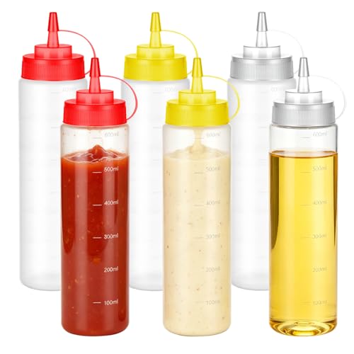 6 Pack 24 oz Condiment Squeeze Bottles, Wide Mouth & Leak Proof - size: 24 Ounces (Pack of 6)