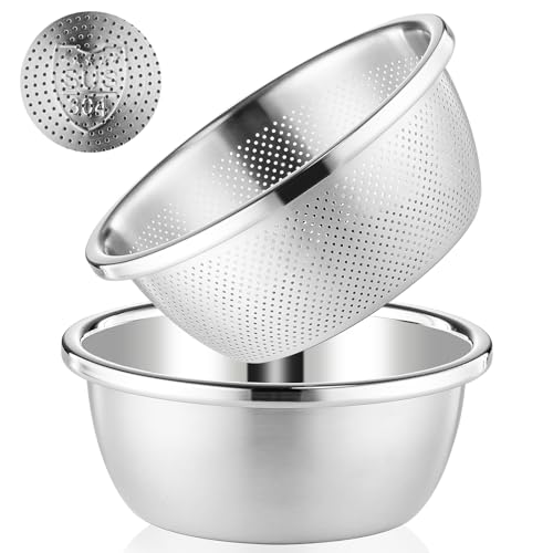 2PCS 5QT Microporous Colander Mixing Bowl Set,304 Stainless Steel - size: 5QT