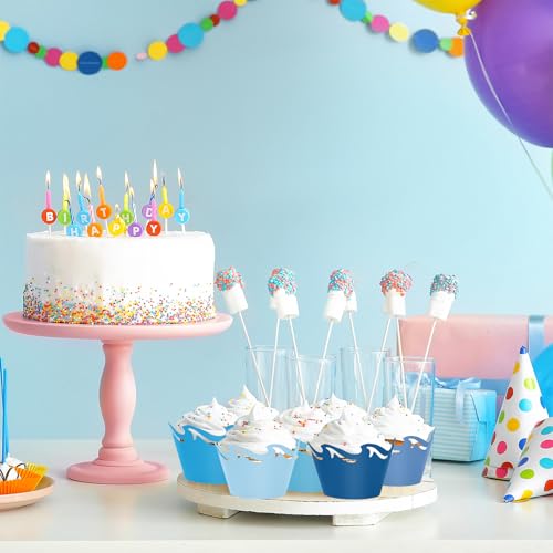 FYSUIMU 36Pcs Ocean Wave Cupcake Wrappers Gradient Blue Sea Wave Cupcake Liners Decorative Dessert Holders for Summer Ocean Party Cake Decoration