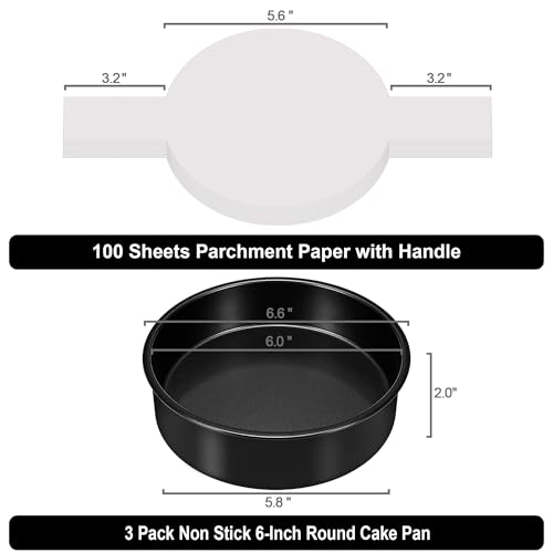 AWTBDP 6 Inch Cake Pans,3PCS Smash Cake Pans with 100PCS Parchment Paper - size: 6 inch, 3-pack
