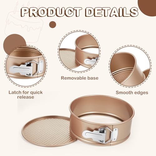 4 Pcs 7 Inch Nonstick Springform Cheesecake Pan with Removable Bottom - color: Champagne Gold, size: 7 Inch