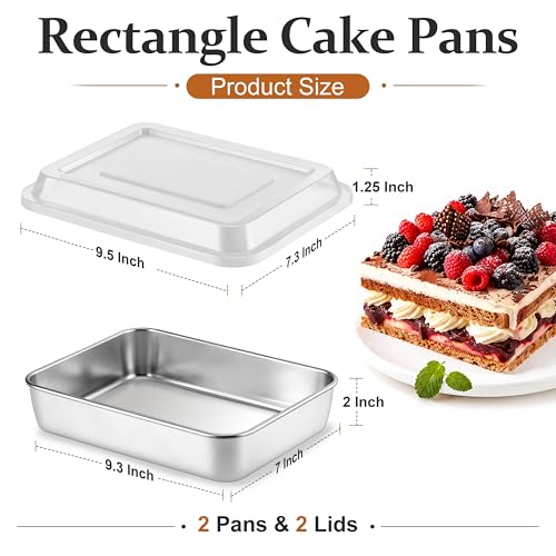 LIANYU Baking Cake Pan with Lid, 9 x 7 Inch Rectangle Lasagna Pans Set of 2 - size: 9 x 6.7 Inch