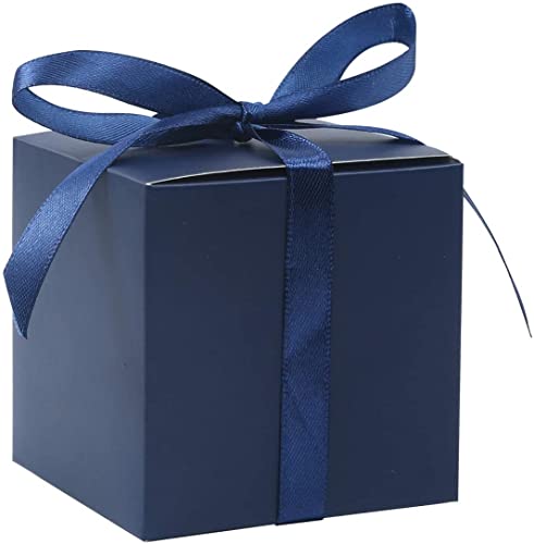 COTOPHER 25pcs Wedding Favor Boxes, 3x3x3 In Small Gift Box with Ribbons - color: Navy, size: 3x3x3 Inch (Pack of 25)