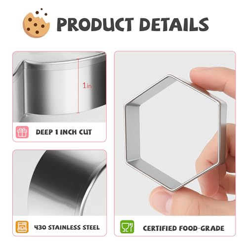 FUSOTO 6PCS Hexagon Cookie Cutter Set, Round Shaped, 1.5-4 Inch - style: Hexagon