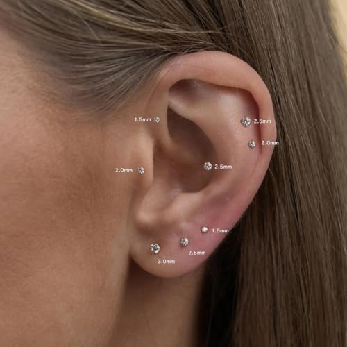 20G/18G/16G Titanium Flat Back Earrings, Threadless Nose Stud Tiny Stud Earrings, Cartilage Tragus Piercing Jewelry Conch Helix Stud - color: CZ (gold 8pcs), size: 16ga(1.2mm)