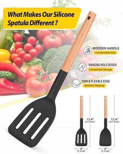 BUNDLEPRO Silicone Spatula, Solid & Slotted Turner, BPA-Free, 2 Pack, Black - color: Black