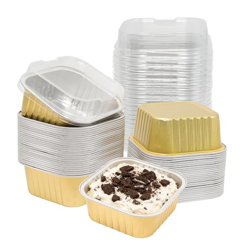 50 Pack 5oz Mini Square Cake Pans with Lids, Gold - color: Gold, size: Square