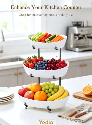 3 Tier Ceramic Fruit Bowls for Kitchen Counter, White Serving Platter - color: Black, size: 3 Tier