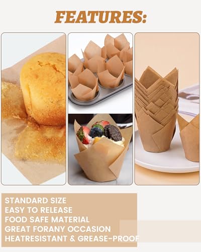 220PCS Tulip Cupcake Liners, Parchment Muffin Liners, Natural - color: Natural, size: 220 Count
