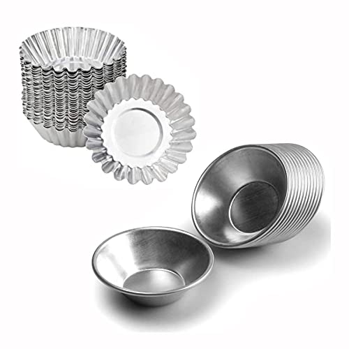 30 Pieces Egg Tart Molds Reusable Non-Stick Mini Pie Tins Aluminium