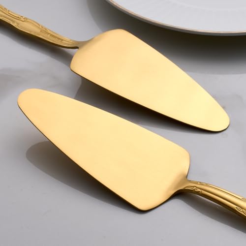 3-Piece Matte Gold Cake Server Set with Rose Handle - color: Gold