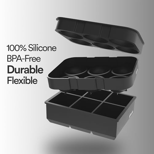 Silicone Ice Cube Trays, 2 Inch Square Ice Molds & Sphere Combo, BPA Free - color: Small 6+6 (Black)
