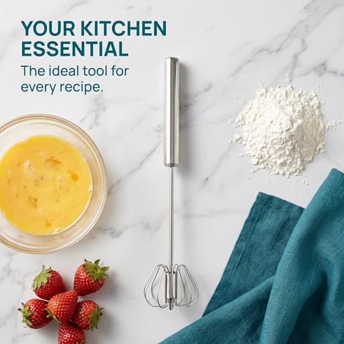 Semi-Automatic Whisk,Stainless Steel Egg Whisk,Premium Stainless Steel Mixer for Kitchen Cooking,ldeal Egg Beater All Purpose Stirrer (10 inch)