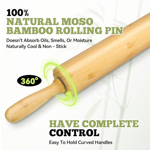 17.5 inch Wooden Rolling Pin for Baking - Long Dough Roller for All Baking Needs - size: 17.5 inch