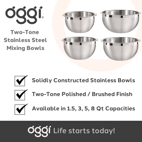 Oggi 3-Quart Two-Tone Stainless Steel Mixing Bowl, Great for Mixing, Making Dough, Dressing Salads, Mixing Eggs, Washing Vegetables - size: 3-Quart