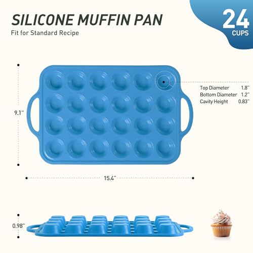 24 Cups Silicone Muffin Pan with Metal Reinforced Frame Cupcake Tray Egg Mold Mama Mommy Mom Ever Christmas Xmas Birthday Law Step Stepmom Stepmother Who Have Everything Good Unique Useful Present - color: Blue, size: 1pc: 24-Cup Mini