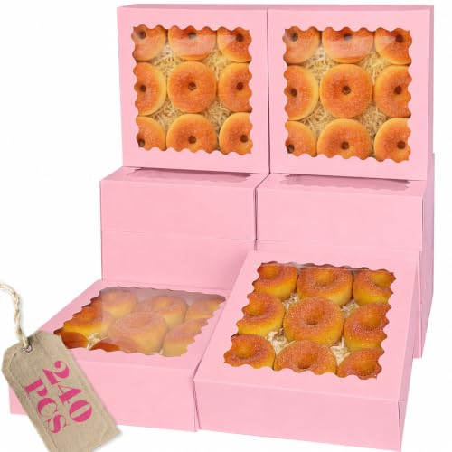 qiqee Auto-pop up Cookie Box with Window 8"x8"x2.5" 240Pcs Bakery Box Pink - color: 240Packs, Pink