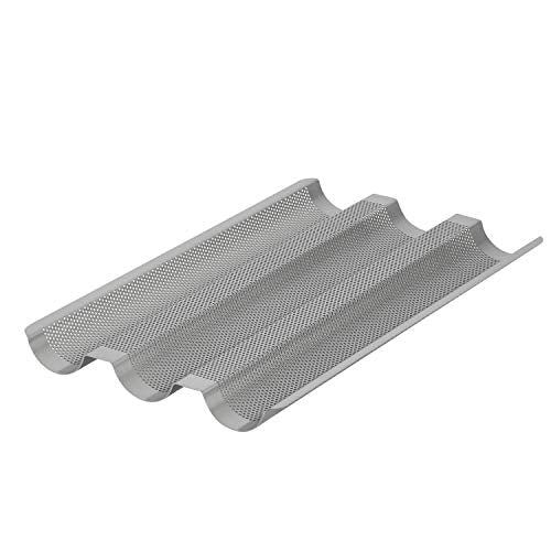 Anolon Advanced Nonstick Perforated Baguette Pan / Tray for Baking Bread - 3-Loaf, Graphite Gray