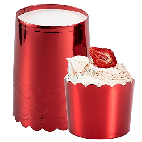 Paper Baking Cups, 50pcs Cupcake Liners Red Muffin Liners Greaseproof Disposable Bulk Cupcake Wrapper, 6 oz Standard Jumbo Muffin Cups for Halloween Christmas Parties by Dootafy - color: Red