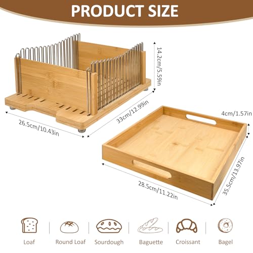 Bamboo bread slicer with stainless steel slide rails（13.9"L x 11.2"W） - size: X-Large