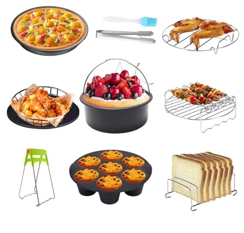 Air Fryer Accessories Set Fit for Gowise Gourmia Cozyna Ninja,Fit All 2.3qt-3.2qt Air Fryer,Kits with Skewers Silicone Mat,Pizza Pan,Cake Barrel,Non-Stick,Dishwasher Safe,Universal,6 Inch 10pcs,Black - style: 6 Inch 10-Piece