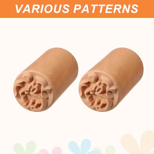 HARFINGTON 2pcs Wood Pottery Tools Stamps 1" Dia 2" Length Wood Block Print Stamps Rabbit Pattern for Cookie Cake Dessert - style: Rabbit Pattern
