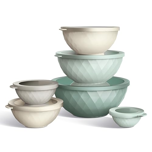 COOK WITH COLOR Mixing Bowls with Lids - 12 Piece Plastic Nesting Bowls Set includes 6 Prep Bowls and 6 Lids, Microwave Safe Mixing Bowl Set, Mint Diamond - color: Mint Diamond