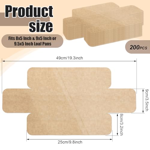 SiliFine 200 Pcs Loaf Pan Liners, Parchment Paper with Handles Bulk Pack