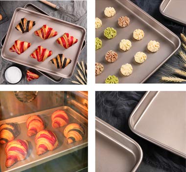 11 Inch Baking Sheets Pan Nonstick Set of 2, Walooza Cookie Sheet Replacement Toaster Oven Tray，Deep Size 1 inch Bakeware, Non Toxic & Heavy Duty & Easy Clean - color: Champagne Gold, size: 11 X 9 X 1 inch