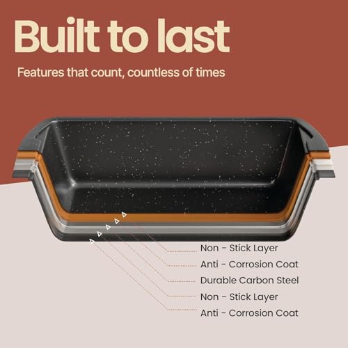 Nonstick Loaf Pan Set Pack of 4, Carbon Steel 11" Large Baking Bread Pan, Oven Safe Up to 450°F, PFOA, PFOS, PTFE Free, Space Saving Stackable Design, Stain Resistant, Dishwasher Friendly, Gray Marble - color: Gray Marble, size: 4 Pack