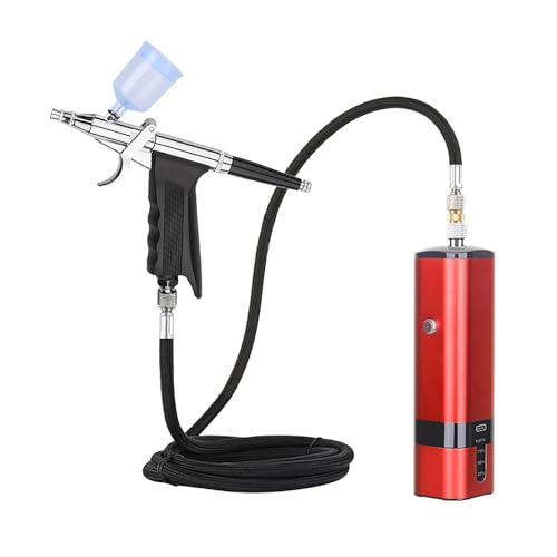 I-BEAUTEE Portable Cordless Airbrush Kit with Compressor, high air Flow Handheld Mini Air Brush Gun Set,Trigger Type High Pressure Air Brush for Painting, Nail Art, Cake, Barber,Model,T-Shirt DIY - color: Red