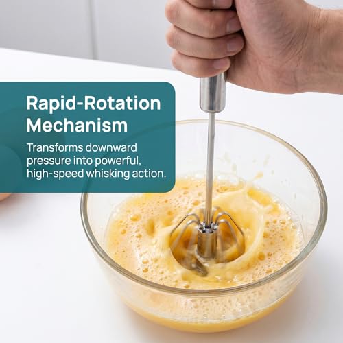 Semi-Automatic Whisk,Stainless Steel Egg Whisk,Premium Stainless Steel Mixer for Kitchen Cooking,ldeal Egg Beater All Purpose Stirrer (10 inch)