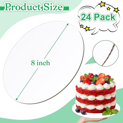 24 Pack 8 Inch Round Cake Boards,White Cardboard Cake Rounds 8 inch, Cake Circles & Cake Drums, Greaseproof Sturdy Disposable Cake Bottom Board for Cakes, Cupcakes, Pizza, Pies - size: 8 Inches