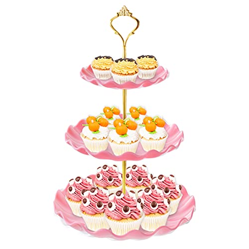 BACUTHY 3 Tier Cupcake Stand Holder, Plastic Cup Cake Tower Stand, Pink - color: Pink