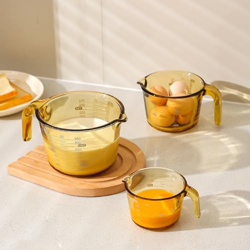 3-Piece Amber Glass Measuring Cup Set Kitchen Measuring Jug - color: Amber