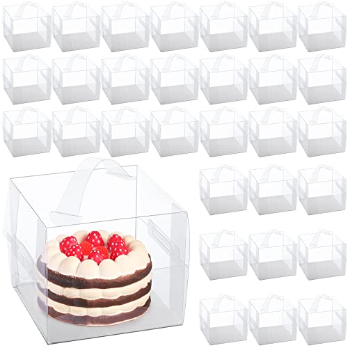 32 Pcs 6 x 6 x 5 Inch Clear Cake Box with Handle