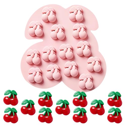 14 Cavity Cherry Silicone Mold for Chocolate and Candy, Fruit Design - color: Pink-XY036