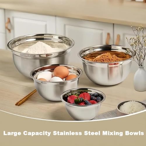 Khaki Stainless Steel Mixing Bowls with Lids Set, 6pcs - color: Khaki 6 Size