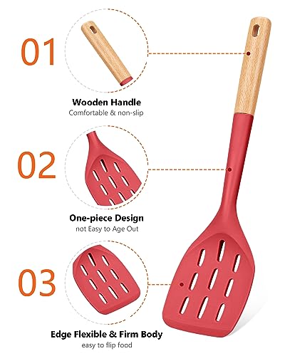 Badiano Silicone Spatula, Non Stick Turner for Cooking, Food Grade, Red - color: Red