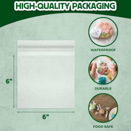 Seal Fresh Self Sealing Cellophane Bags - 6" x 6" (1000 Count) - Clear Plastic Resealable Cello Bag - Cellophane Treat Bags, Cookie Bags for Packaging, Candy bags, Cello Bags, Pastry Bags - size: 6" x 6"